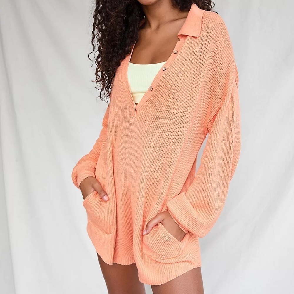 FREE PEOPLE Picnic Sweater Romper in Grapefruit Seltzer